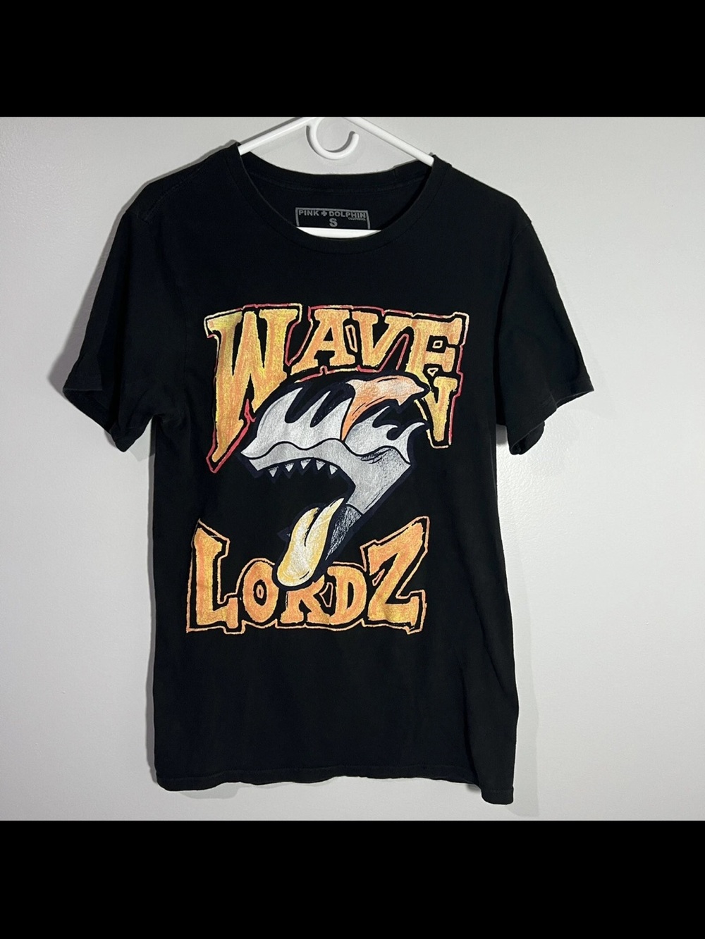 Pink Dolphin Wave Lordz Graphic Tee - Black With Yellow/Orange Print Size Small